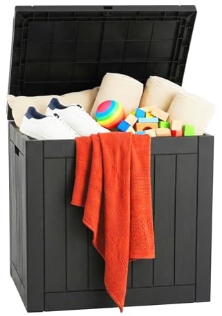 Relaxdays Gartenbox, Sitzpolster, Werkzeug, HxBxT: 53x56x43 cm, 118 l, wetterfest & UV-beständig, Gartentruhe, schwarz