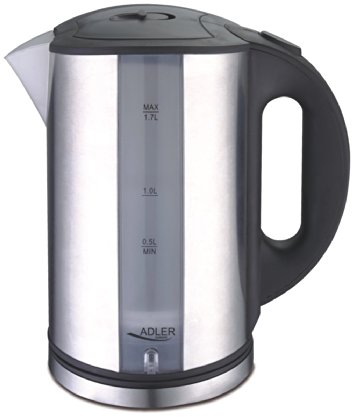 ADLER AD-1216 Hervidor De Agua Eléctrico de Acero Inoxidable. 1,7 Litros, Resistencia Oculta, Iluminado, Filtro Anti cal, Base 360º, 2200W