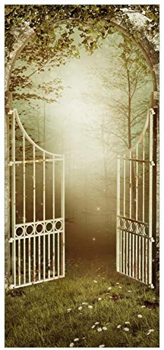 Wallario Selbstklebende Türtapete Tor in den Wald - Türposter 93 x 205 cm Abwischbar, rückstandsfrei zu entfernen