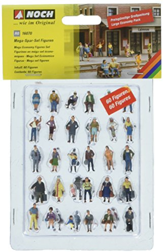NOCH® Mega-Spar-Set Figuren, handbemalte Modellfiguren, 60 Stück für Bahnhofs- und Stadtszenen, für die Spurweite H0
