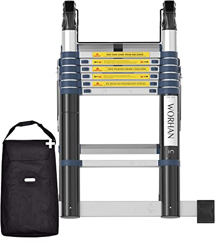 WORHAN Teleskopische 4.4m TELESKOPLEITER 2 in 1 ANLEGELEITER KLAPPLEITER ALU TELESKOP Leiter MULTIFUNKTTIONS Leiter 440cm K4.4C+Bag