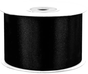 Satinband 50mm x 25m Rolle - FARBAUSWAHL in 3/6/12/18/25/38/50/75/100mm - farbecht & waschbar - Schleifenband für Hochzeit - Geschenkband zum Verpacken Dekorieren Basteln - Schwarz 030