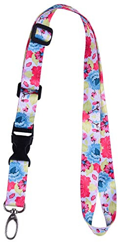 Wisdompro Schlüsselband fürs Büro, verstellbare Länge, Polyester-Band mit ovaler Schließe und abnehmbare Schnalle für ID, Namensschild, Firmenausweis, und Schlüssel dahlie