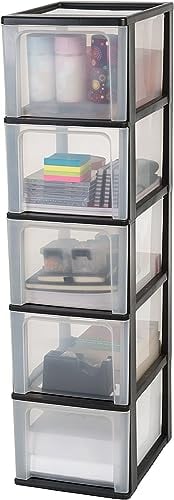 Iris Ohyama, Kunststoff Schubladenbox mit 5 tiefen Schubladen, Schwarz, Easy-Pull-System, A4, A5 & A6 Format, Schreibtisch Organizer für Büro, Schule, Schreibwaren, BPA-frei, Schubladenschrank,