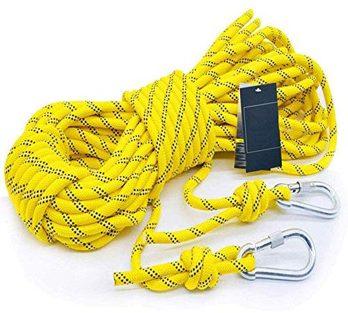 YJHH Kletterseil Gelb 10mm 30m, Hochfestes Sicherheitsseil, Kletterseil Mit Karabiner, Für Das Klettern Im Freien, Turnhalle Drinnen, Höhenarbeiten, Ingenieurschutz, Feuerrettung