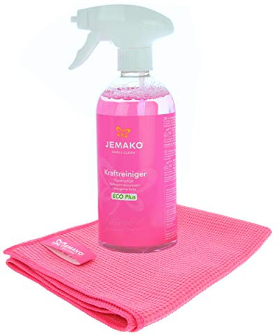 Jemako Set - Jemako Kraftreiniger Pink Grapefruit ECO Plus - Trockentuch S 40 x 45 cm, pink - inkl. Sprühpumpe & Sinland Feinmaschiges-Wäschenetz (500ml)