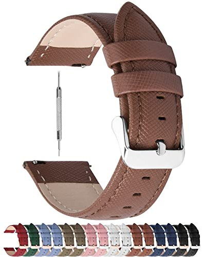 Fullmosa Uhrenarmband 22mm Cross Lederarmband Damen für Fossil gen 6 Armband, Samsung Gear S3 Classic/Frontier/Galaxy 46mm, Huawei Watch GT 4 2 46mm, Amazfit 22mm Braun + Silberne Schnalle