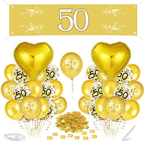 Bluelves Goldene Hochzeit Luftballon, Gold 50. Hochzeitstag Luftballons, 50 Ballons Hochzeit, 50 Gold Anniversary Banner, Goldene Hochzeit Deko, für Gold 50. Jubiläum Hochzeit Deko
