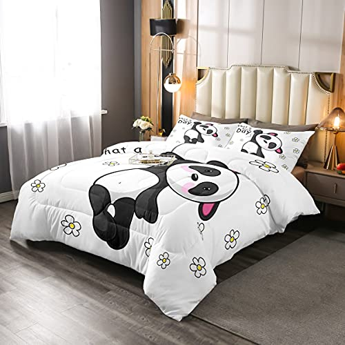 Loussiesd Panda Bettdecke 135x200cm Panda Bär Bedruckt Steppdecke für Kinder Jungen Mädchen Kinder Karikatur Riesenpanda Steppbett Niedlich Tiermuster Blumen Zimmerdekoration Mit 1 Kissenbezug