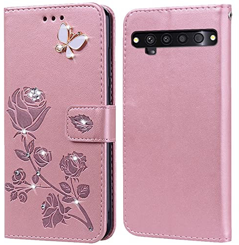 PKQTOP Cover per TCL 10 Pro Custodia,Carta Fessura, Supporto Stand,Silicone TPU,Flip Protettiva Case per TCL 10 Pro(6.47)