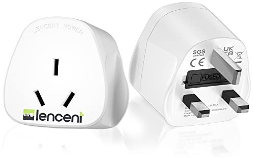 LENCENT Australia China to UK Plug Adapter (2 Packs), Travel Adapter With 13A Fuse,Suitable for Australia New Zealand China Fiji Argentina Plugs and more