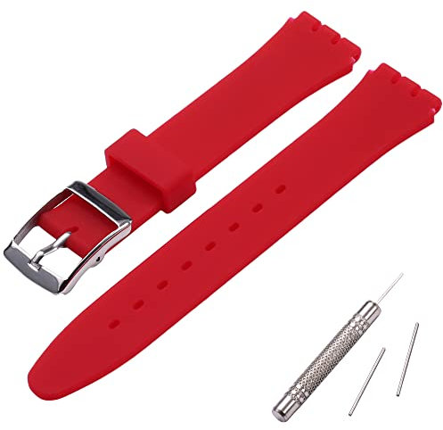 MCXGL Band Kompatibel mit Swatch Schweißfestes Silikonkautschukband mit Edelstahlschnalle 17mm rot