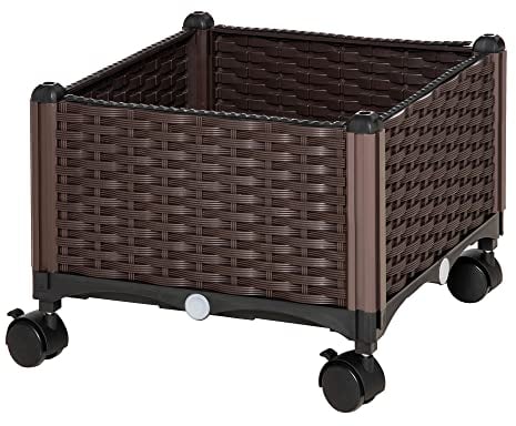 Outsunny Jardinière sur roulettes dim. 40L x 40l x 31H cm Insert d'irrigation Plastique Imitation rotin tressé Chocolat