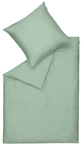 Schöner Wohnen Kollektion Bettwäsche Pure 155x220 Salbei - Bettwäsche Baumwolle - Bettwäscheset mit Kopfkissenbezug 2teilig - Kissenbezug 80x80