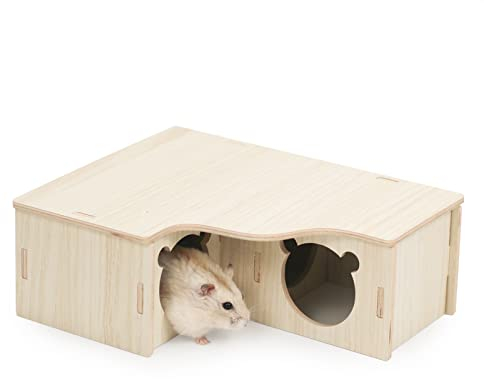 Hamster Eckhaus, Holz Hamsterhaus Hamster Versteck Ecketage Rechts Käfig Dekor Zubehör für Zwerghamster, Rennmäuse, Degus, Stachelmäuse (3 Häuschen, 22.5 * 17.8 * 8cm)