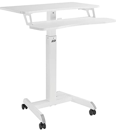 Ergo Office ER-444 Höhenverstellbarer Sitz-steh-Schreibtisch mit Rollen Arbeitsplatz mit Doppelter Plattform Belastbar bis 8kg Gasfeder (Weiß)
