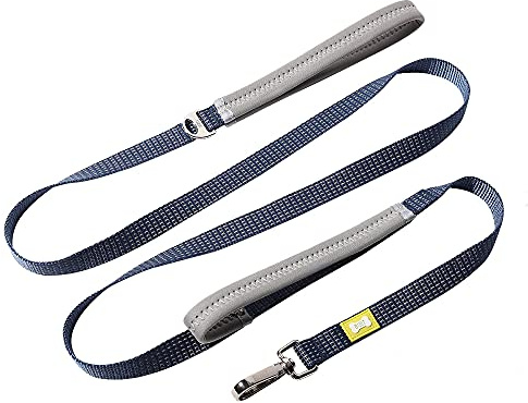 BUILT PET NightSafe Double-Handle Reflective Dog Lead, 2 Padded Hand Loops, Strong Anti Tangle Rope with Night Glow Reflectors & 360° Swivel Clip, Medium, 1.83m Long, Blue