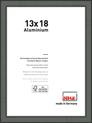 DEHA Design Bilderrahmen, 13 x 18 cm, Aluminium, Grau matt, Fotorahmen zum Auftstellen im Hoch- & Querformat, bruchsicheres Kunstglas, Boston