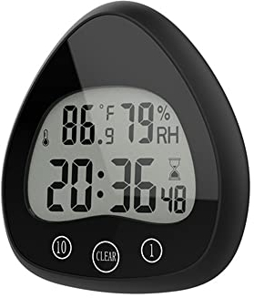 Lancoon Badezimmer Digital Wanduhr Stumm Dusche Küchentimer Super Wasserdicht Beschlagfrei Staubdicht mit Saugnapf Haken Halterung Temperatur Luftfeuchtigkeit Induktion(Schwarz)