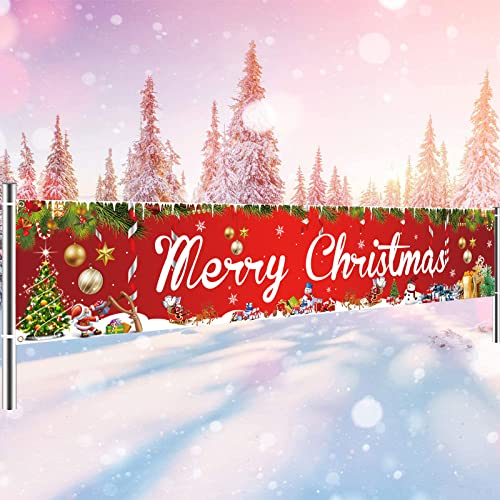 Weihnachten Banner, Rot Weihnachten Dekoration Outdoor, Merry Christmas Banner, Weihnachtsdekoration Hängende Banner für Outdoor Indoor Garten Haus Weihnachts Christmas Dekor Weihnachtsdeko