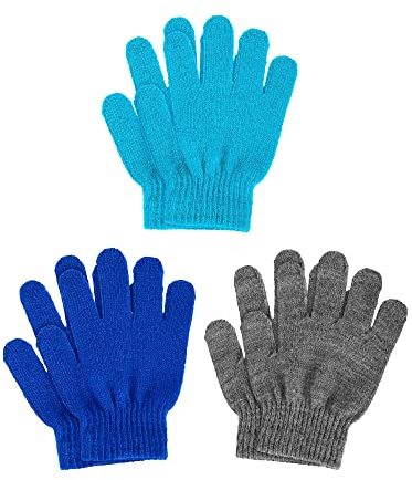 Geyoga 3 Pairs Kids Baby Toddler Children Gloves Knit Kids Warm Fleece Lined Touchscreen Thermal Toddler Gloves for Teen Girls Boys(M,Gray, Sky Blue, Lake Blue)
