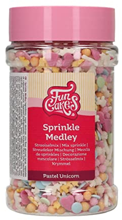 FunCakes Sprinkle Medley Einhorn: Zuckerstreusel, guter Geschmack, perfekt zum Dekorieren von Kuchen, Sprinkle Mix. 180 g.