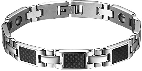 OIDEA Bracelet Aimanté Homme Acier Inoxydable Incrustations de Fibre Carbone Noire