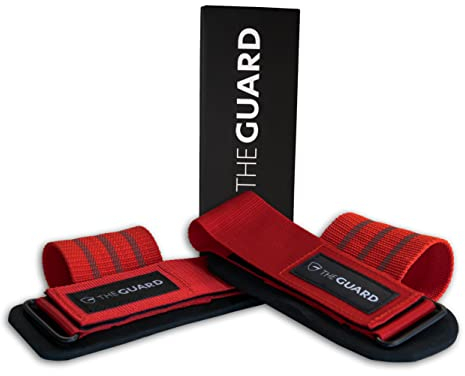 The Guard Zughilfen Krafttraining Rot (+ Anleitung) I Zughilfe für perfektes Training I Lifting Straps mit Schnellverschluss, verstärkten Nähten & Metallstange I Gym Zubehör robust
