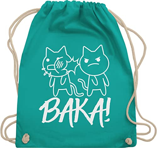 Turnbeutel Rucksack - Anime Geschenke - Baka! mit Katzen - weiß - Unisize - Türkis - sportbeutel baumwolle katzenmotive geschenk stoffbeutel kordelzug katzenliebhaberin sporttasche katzenmotiv
