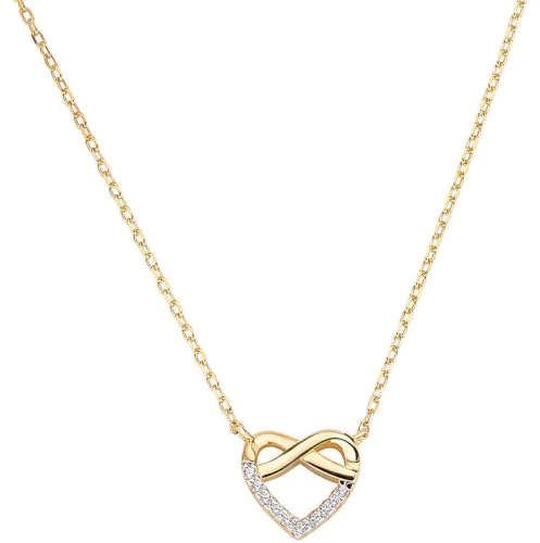 Amen Amore Halskette mit Herzanhänger verziert mit Zirkoniasteinen, aus 925er Sterlingsilber vergoldet hergestellt, Länge: 40 cm, CLHIGBZ