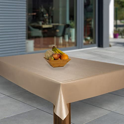 laro Wachstuch-Tischdecke Abwaschbar Wachstischdecke PVC Plastik-Tischdecken Eckig Meterware Abwischbar, Muster:Lederoptik Beige, Größe:140x400