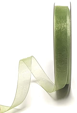 s.dekoda Schleifenband 50m x 15mm Grün - Schilfgrün Organza Chiffon Geschenkband Organzaband [1350-109]