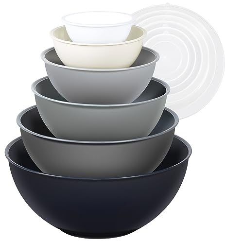 Greentainer Plastic Mixing Bowls with Lids Set 12 Piece Colorful Mixing Bowl Set for Kitchen Nesting Storage Bowls for Baking, Prepping,Cooking and Serving Food - Microwave and Freezer Safe(Grey)