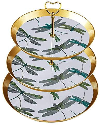 Cupcake Stand Holder Plastic Dessert Stand Cake Stand 3 Tiered Serving Stand Display Stand, Vintage Dragonfly