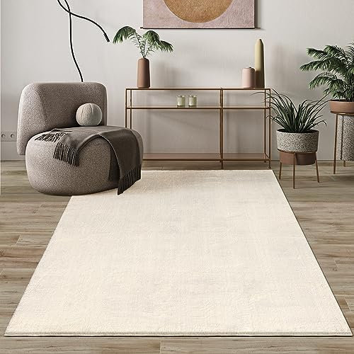 Mia's Teppiche Comfort Moderner Flauschiger Kurzflor Teppich, Anti-Rutsch Unterseite, Waschbar bis 30 Grad, Super Soft, Felloptik, Beige, 120 cm Rund