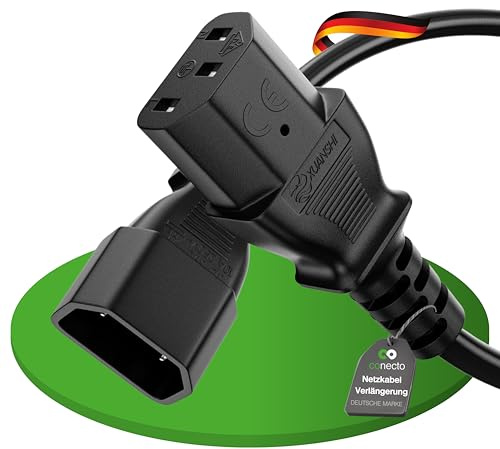 conecto Kaltgerätekabel Verlängerung Stromkabel Netzkabel C13 3-polig 1m | Schwarzes Netzkabel Verlängerung Kupplung für Monitor, PC, Drucker, Beamer und Spielekonsolen mit IEC C14 auf C13