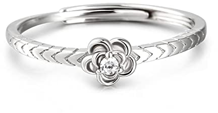 Jeulia Motif en Forme de rose Cœur Ajustable Argent Sterling Unique Bague de Fiançailles Zirconia Cubique Couple Alliance Elle mariée Engagement Bijoux Cadeau (fleur)