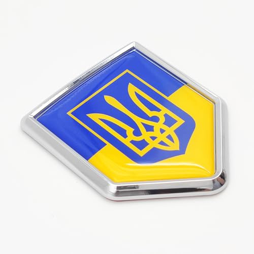 Overdecor 2 Pack Ukraine Flag with Trident Decal Sticker Emblem Ukrainian Chrome Shield Flags for Car Bumper