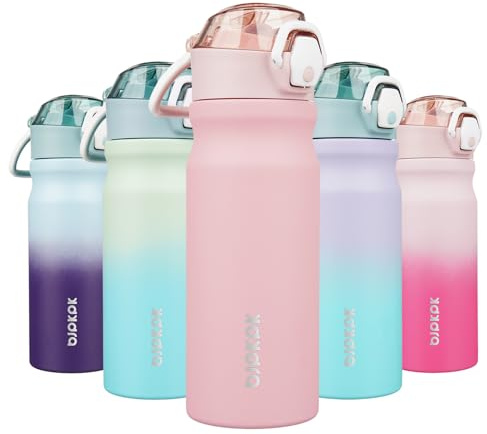 BJPKPK 530 ml Water Bottle with Straw & Handle, Insulated Stainless Flask | Light Pink, Leak Proof Locking Lid, Double Wall Vacuum, Keeps Hot/Cold, BPA Free, Dishwasher Safe, Travel & Sports