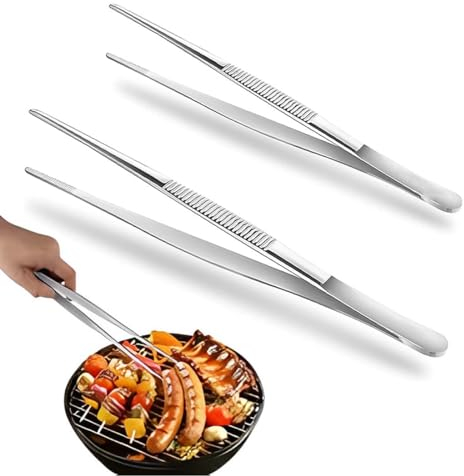 SSRDFU 2 Pcs Pincettes de Cuisine en Acier Inoxydable (20 cm et 30 cm), Pinces de Cuisine, Pinces Longues, Pinces à Frire, Pinces à Viande en Acier Inoxydable, Pinces de Cuisine, Pinces de Cuisine