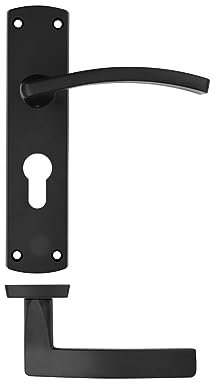 Stanza Toledo Door Handles Aluminum Modern Door Lever on Euro Lock Backplate, Matt Black (18cm x 4cm)