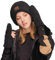 C.C Damen Wintermütze und Fäustlinge, flauschig, gefüttert, Sherpa-Manschette, Schwarz, Einheitsgröße