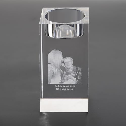 Personalised 3D Crystal Photo Candle Holder With Picture, Glass Tea Light Memorial Gifts Engraved Photo Text Decor For Loss Love One,Pet,Her