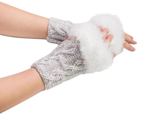 Generisch Leo Schal Schwarz Weiß Offene Fingerhandschuhe aus Diamantwolle für Damen Handschuhe aus synthetischer Wolle Halbfinger kurze Handschuhe Hochzeitsschmuck Perle, weiß, A