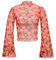 Durio 70s Womens Bell Sleeve Top Floral Tops for Women Disco Outfit Mock Neck Flare Tops Semi Sheer Mesh Long Sleeve Top, Pink Flowers, L Plus