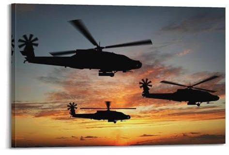 qiyan Poster AH-64 Apache-Hubschrauber-Poster, dekoratives Gemälde, Leinwand, Wandposter und Kunstdruck, moderne Familienschlafzimmer-Dekoration, Poster, 60 x 90 cm