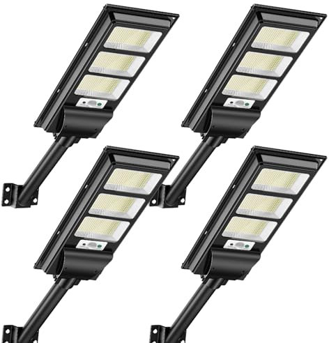 Bellanny 300W Solar Straßenlaternen 840LED Solarlampe mit Bewegungsmelder Sensor, 6500K Wandleuchten mit Fernbedienung - IP65 Wasserdichte Straßenlampe Außen Wegeleuchte für Garten Garage,4Pack