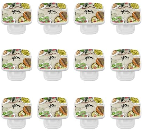 Lot de 12 poignées de tiroir carrées avec vis Iftar Ramadhan Menu Food sur tajine traditionnel