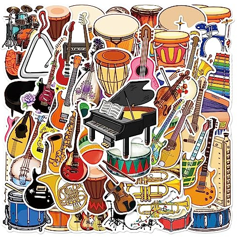 Musikinstrument Aufkleber - 100 Stück Musik Aufkleber Motivierende Vinyl Wasserdichte Aufkleber Cartoon Lovely PVC Kawaii Decals Funny Vinyl Dekoration DIY Dekor für Jugendliche (Instrument)