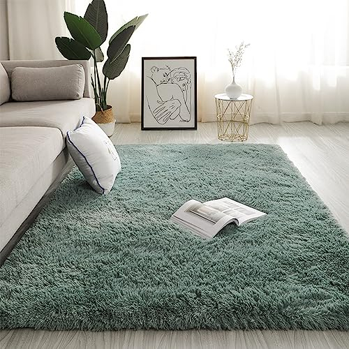 Swsen Teppich Wohnzimmer Super Weich - Shaggy Teppiche Flauschig Anti-Rutsch Unterseite - Moderner Carpet Waschbar Langflor Hochflor Teppiche 80x120cm, Türkis